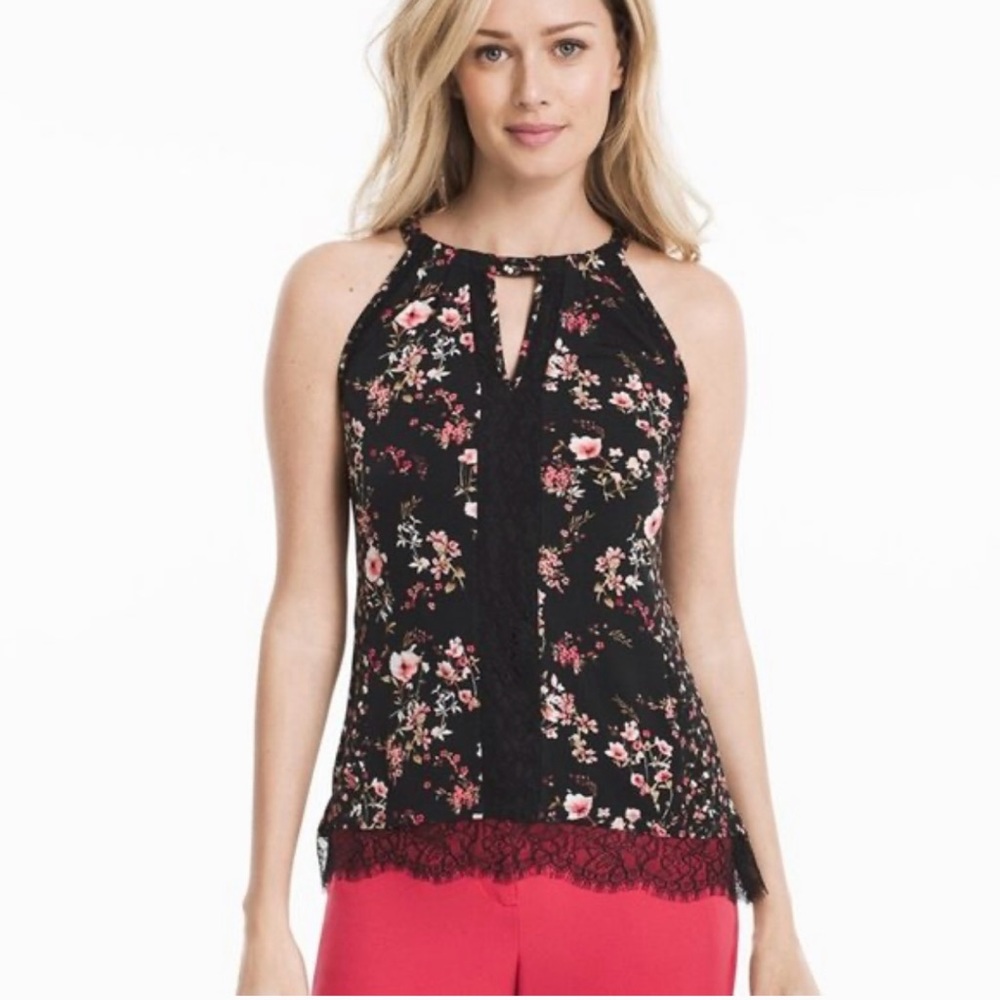White House Black Market Floral Print with Lace Sleeveless Top